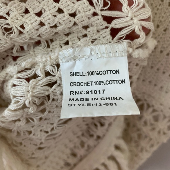 Solitaire Swim Crochet Fringed Cream Cotton Swim Coverup - Picture 10 of 14